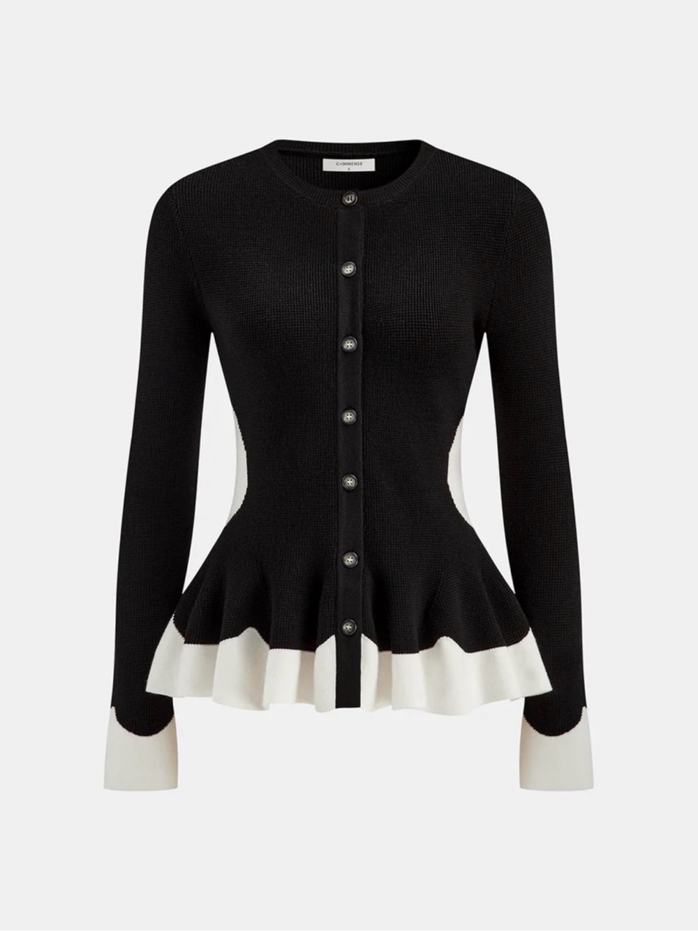 NWT Commense Contrast Ruffle Hem Button Cardigan